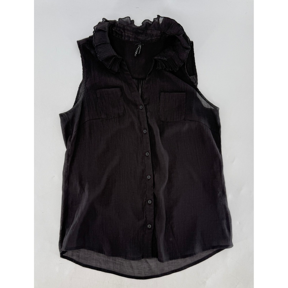 Lapis Sleeveless Black Ruffle Collar Button Blouse Sz L Whimsigoth Romantic Boho - Picture 7 of 10